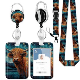 Badge Holder with Lanyard,Highland Cow Lanyards for ID Badges, Badge Holder with Breakaway Lanyard Keychain, Card Protector for Women, Gifts for Teacher Nurse Workers