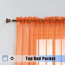 WPM Orange Sheer Curtains 58" Wide x 63" Long 2 Panels Livingroom Window Treatment Rod Pocket Sheer Voile for Bedroom, Kitchen, Children Room Fully Stitched and Hemmed