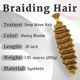 20 Inch Blonde Braiding Hair for Boho Braids Curls 200G Deep Wave Bulk Hair for Braiding 2 Bundles No Weft Wet and Wavy Bohemian Water Wave Braiding Hair Extensions 27 Blonde