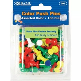 Bazic Products 100/PK assorted color push pins