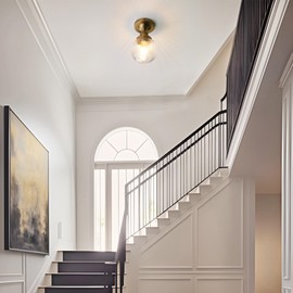 Pathson Modern Semi Flush Mount Ceiling Light Fixture with Striped Globe Glass Shade, Industrial Ceiling Lighting Lamp for Living Room Foyer Hallway Bedroom Over Kitchen Sink