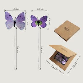 naudassods 12 Pack Butterfly Decorations, DIY 3D Butterfly Stakes Decor, 2 Sizes of Butterfly Ornament for Home Fake Flower Floral Supplies Tea Party Wedding Easter Christmas Spring Fall. (Purple)
