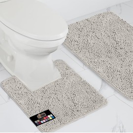 GORILLA GRIP Bathroom Rug Sets, Soft Chenille 2 Piece Area Rugs Set, Toilet Base Mat and 30"x20" Carpet, Absorbent Microfiber Washable Mats Dry Quickly, Home Décor and Bath Room Accessories, Lt Gray