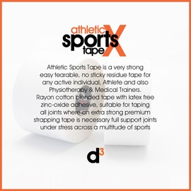 d3 ASTX Athletic Sports Strapping Tape Black 38mm x 15m (1 Roll) Latex-Free Hand Tearable Zinc Oxide Physio Rugby, Boxing, Football, Weightlifting Wrist Ankle Joint Injury Support