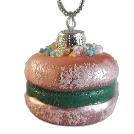 OnHoliday Glass Pink and Green Decorated Macaroon Cookie Christmas Tree Ornament