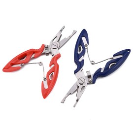 FOSTAR Fishing Pliers, Stainless Steel Hook Remover, Fishing Line Scissors, Braided Line Cutters, Split Ring Opener, 5 Inch Fishing Tool (2 PCS, Red, Blue)