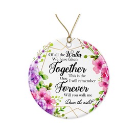 LillaGifts Will You Walk Me Down The Aisle Christmas Ornament Gift - Ceramic Holiday Decoration Present Porcelain 3'' Flat with Gold Ribbon Free Box Both Sides, White