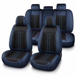 SecosAutoparts 5-Seat Car Seat Covers Full Set Microfiber Leather Waterproof Blue and Black Compatible Universal Fit Most Sedans SUVs Trucks Automotive Interior Seat Covers
