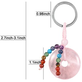 Nupuyai Doughnut Crystal Key Ring with 7 Chakra Stone Beads Tassel Key Ring, Round Stone Pendant Keychain for Car Key Bag Charm Lucky Charm Amulet, pink