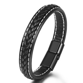 Braided Leather Bracelet Black Bracelet for Men PU Leather Bracelet for Women Simple Style Cuff Wristband Bracelet(black)
