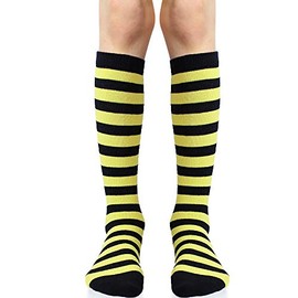 juDanzy Knee High Socks with Grips for Babies, Toddlers and Children (1 Pair) - Bee Stripe - 2-4 Years