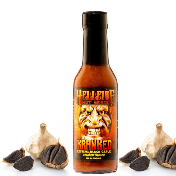 Hellfire Hot Sauce Kranked - Black Garlic and Carolina Reaper Gourmet Hot Sauce, Featured on Hot Ones TV Show, 5 oz.