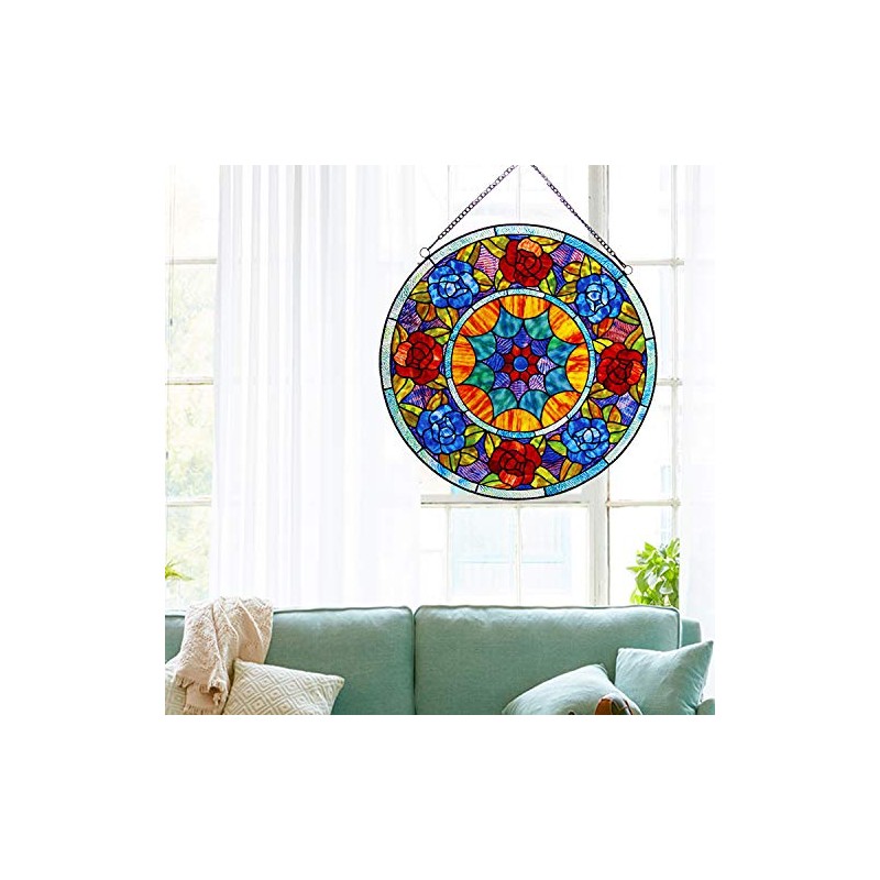 RADIANCE goods Tiffany-Glass Roses Window Panel 22"