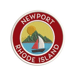 Newport RI Embroidered Premium Patch Iron-On or Sew-On Embroidery Applique - Color: Red - Nautical Sea Ocean Creatures Beach - Fun Novelty Badge Biker Emblem - Vacation Tourist Souvenir