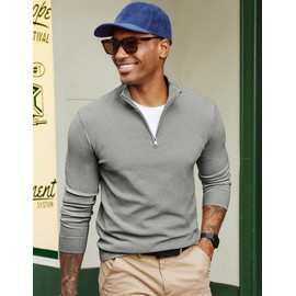 PJ PAUL JONES Men's Troyer Pullover 1/4 Zip Fine Knit Winter Jumper Long Sleeve Texured Jumper with Stand-Up Collar, gray