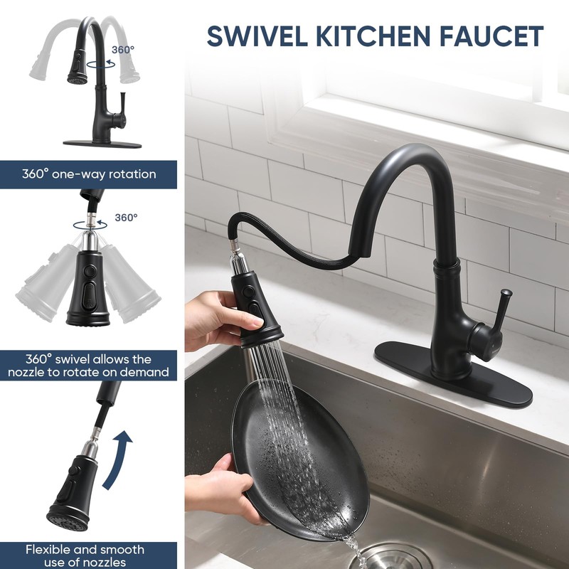 WEWE Vintage Kitchen Faucet with Pull Down Sprayer, Stainless Steel