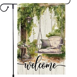 Welcome Spring Summer Garden Flag Swing Chair Garden Flags 12x18 Inch Burlap Double Sided Butterfly Colorful Floral Small garland Rustic Farmhouse Home Yard Lawn Outdoor Flags Decor