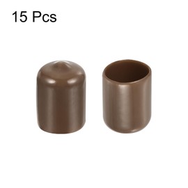 QUARKZMAN Pack of 15 Rubber Caps 15mm ID Rubber End Caps Sealing Cap Vinyl Round End Cap Cover Screw Thread Protective Caps, Brown