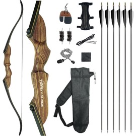 Black Hunter Recurve Bow and Arrow Set, GLURAK 60'' Wooden Takedown Recurve Bows Package, Archery Bow Kit for Target Practice and Hunting, Right Hand, 25-50 Lbs