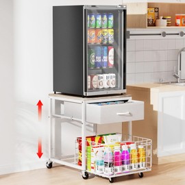 Housolution Mobile Mini Fridge Stand with Storage, Height-Adjustable Mini Beverage Fridge Table, Coffee Bar, 200 lbs Heavy-Duty Compact Refrigerator Shelf with Rolling Cabinet for Kitchen Home, White