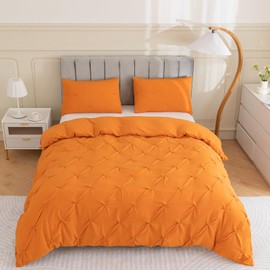 PY HOME & SPORTS 2 Pieces Bedding Duvet Cover Set, Pinch Pleated Twin Duvet Cover, Pintuck Comforter Quilt Cover with 1 Pillow Shams-Caramel