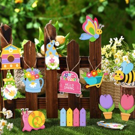 Ferraycle 36 Pieces Spring Flower Ornaments Floral Tree Ornaments Easter Wood Tulip Hanging Decorations Wooden Gnome Decorations for Home Colorful Flower Decor for Small Tree DIY Craft(Bee)