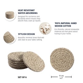 OrganiHaus Set of 6 Brown Cute Coasters for Drinks | Absorbent Coasters | Farmhouse Coasters for Coffee Table | Desk Cup Coasters | Rustic Aesthetic Boho Coasters | Moisture Absorbing Woven Coasters