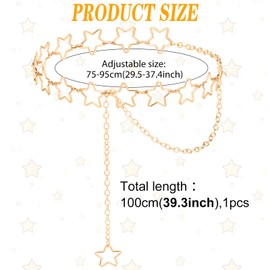 ElevateTech Women Star Waist Chain Metal Belly Chain Belt Adjustable Plus Size Chain Body Cute Decorative Accessories Suitable Formal Wear Jeans Dresses Casual Pants Girls Gifts (Gold) (Gold)