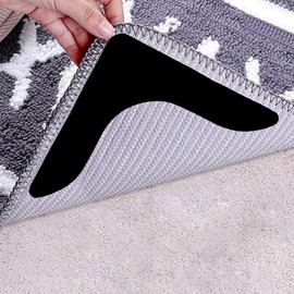 Rug Grippers with Super Stickiness- Anti Curling Carpet Tape Non-Slip Area Keeps Your Rug in Place and Makes Corners Flat for Corners and Edges Renewable 8pcs（Black）