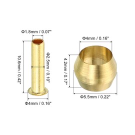 TA-VIGOR 4mm Tube OD Compression Sleeves and Ferrules, 20PCS Brass Compression Insert & Ferrule Fitting Assortment Kit for Oil Water Air Pipe