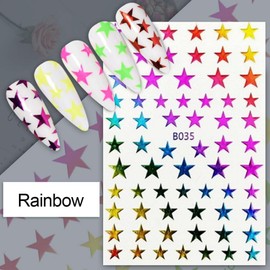 Star Nail Stickers 8 Colors Star Nail Art Stickers Gold Silver Aurora Stars Nail Designs 3D Self-Adhesive Five-Pointed Stars Nail Art Decoration 4th of July Nail Decals for Women DIY 8 Sheets