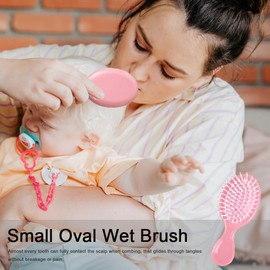 Mini Travel Detangler Brush Mini Detangler Small Oval Wet Brush for Girls Boys Women Men Kids Wet Dry Hair Pink