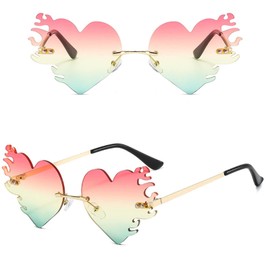 QUINTRA Heart Shape Vintage Sunglasses Glasses Glasses Tone Retro Irregular Unisex Mirrored Sunglasses Women, Green, One Size