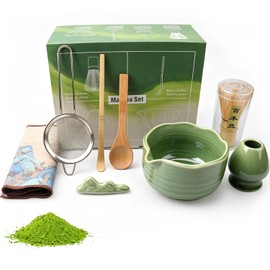 Matcha Kit, Kit de Matcha Ceremonial 8 Piezas, Juego de Completo con Batidor, Cuenco con Boquilla Cuenco Cuchara Agitadores Colador, Set de MatchaT...
