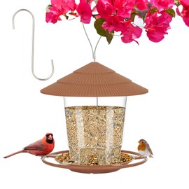 HIXX Bird Feeder for Outdoors, Heavy-Duty Plastic with Secure Hook Hanging Bird Feeders for Outdoors Squirrel Proof, Durable Birdseed Feeders, Easy Fill & Clean for Cardinals, and Wild Birds, Brown