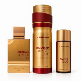 Amber Oud - Ruby Edition by Al Haramain for Unisex Adult - 3 Pc Gift Set 2.5oz, 1oz, 6.6oz