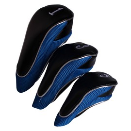 Andux Golf Driver Wood Head Covers with Zipper Closure Set of 3 (MT/MG20 Black/Blue)