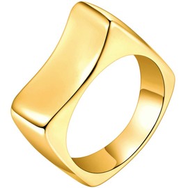 Jude Jewelers Stainless Steel Square Curved Shape Wedding Band Statement Chunky Cocktail Party Ring (Gold, 4)