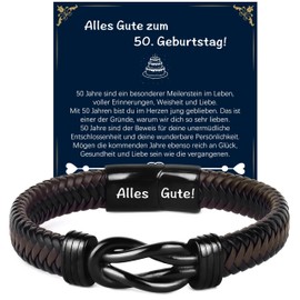 Merclix Men's 50th Birthday Leather Bracelet – Gift for 50th Birthday Man – Black and Brown, 100% brand