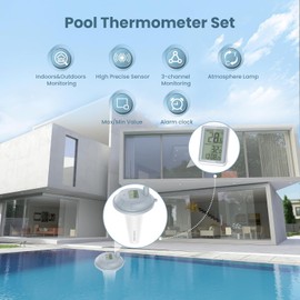Wireless Pool Thermometer Floating Easy Read, Wireless Digital Pool Thermometer with IPX9 Waterproof and Indoor Temperature Humidity Monitor for Swimming Pools,Bathtubs,Fishbowl,Pond