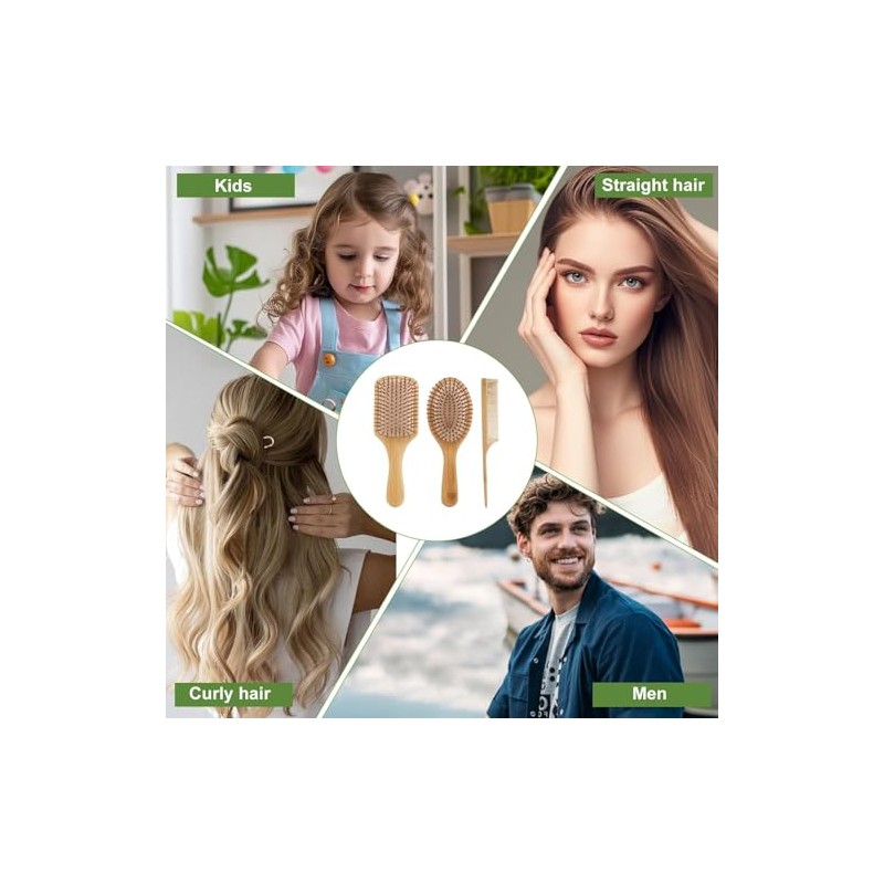 Peine de Madera Bambu, 6Pcs Cepillo Bambu Cabello, Peine de
