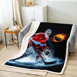Manfei Hockey Bed Throws for Kids Boys Teens Ice Hockey Sports Flannel Fleece Blanket for Couch Sofa Burning Hockey Ball Decor Throw Blanket Cozy Luxury Bed Blanket, Baby Size (30 x 40 Inches)