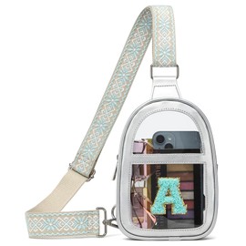 Clear Bag for Stadium Events | Clear Crossbody Bag for Women | Clear Purse Bag with Chenille Initial A Patch for Concerts Sports Festivals, Silver