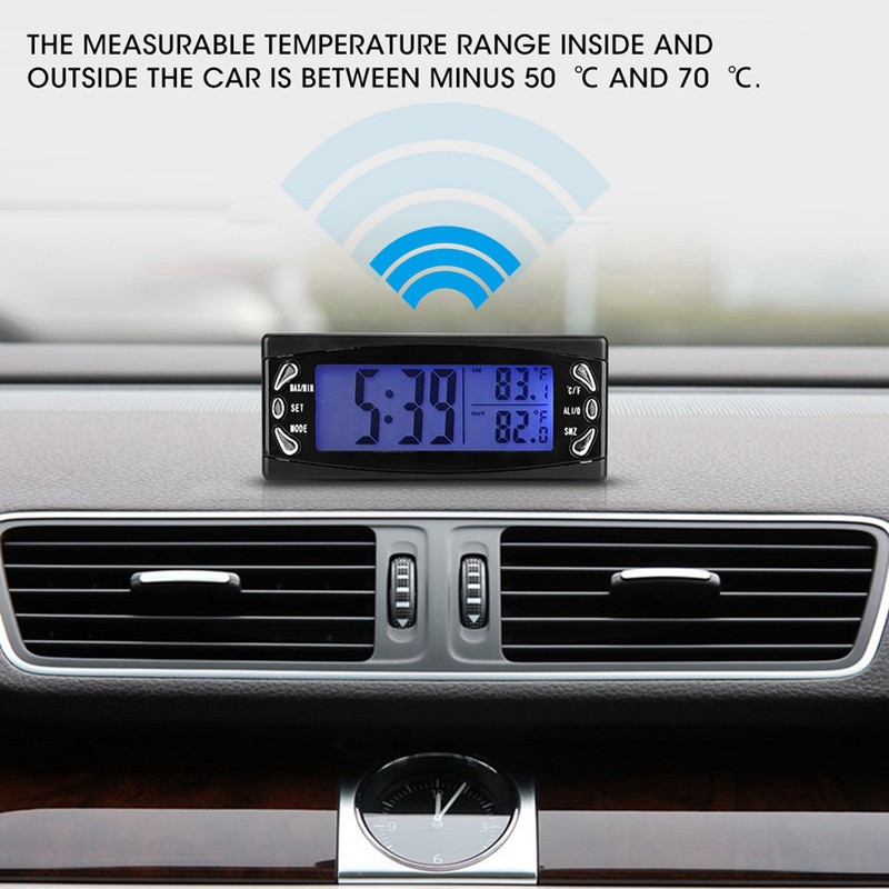 12V Digital Car Thermometer Vehicle Clock LCD Temperature Meter with