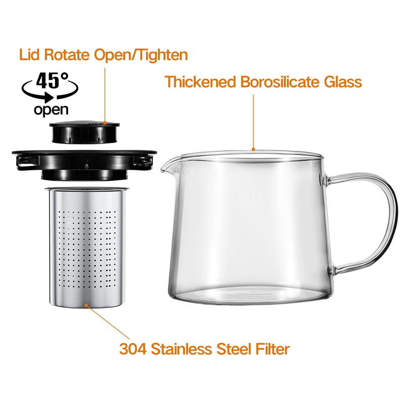 Glass Teapot 34oz/1000ml with Removable Stainless Steel Infuser Tea pot,