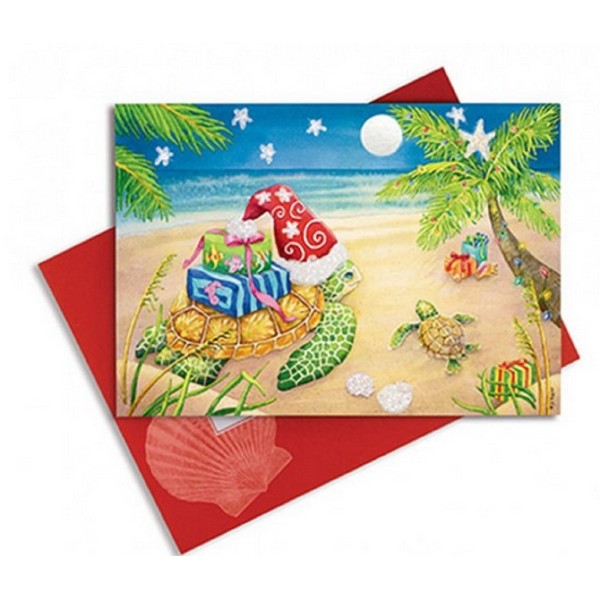 Cape Shore 16 Embellished Christmas Cards and Envelopes, Sea Turtles with Presents