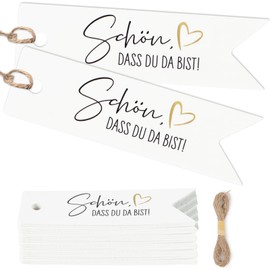 MEJOSER Pack of 50 Beautiful That Du Da Bist Pendant Wedding Gift Tags Birthday Christmas JGA Christening Favours Labels Tags Label with String Heart