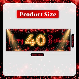 Red Happy 40th Birthday Party Photo Booth Props,Cheers to Forty Years Old Handheld Portable Backdrop Banner,Red and Black 40th Birthday Party Decorations