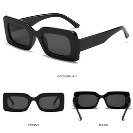 Rectangle Sunglasses for Women Men Fashion Square Frame Sunglasses Colorful Vacation Hiking glasses (Black+Purple)