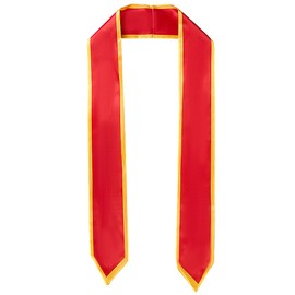 CABODYALS 1.5M Long Red Satin Graduation Sash With Gold Trim Sublimation Honor Plain Grad Stole Unisex Smooth Silk Soft Classic End Sashes for Adult Academic Choral Ceremony Graduation Society
